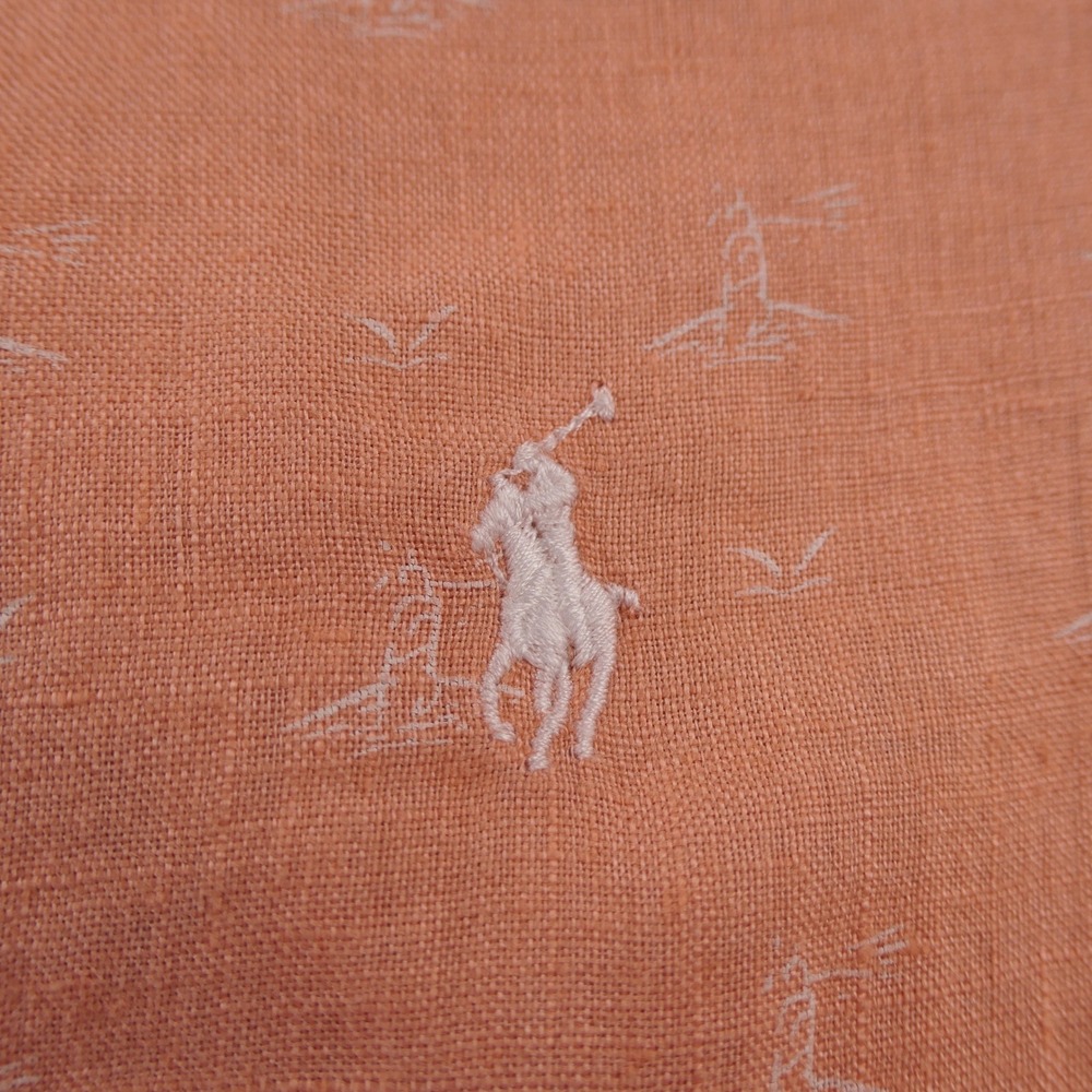 Ralph Lauren Shirt Mens Large Orange Lighthouse Print Linen Short Sleeve Classic - Picture 5 of 12